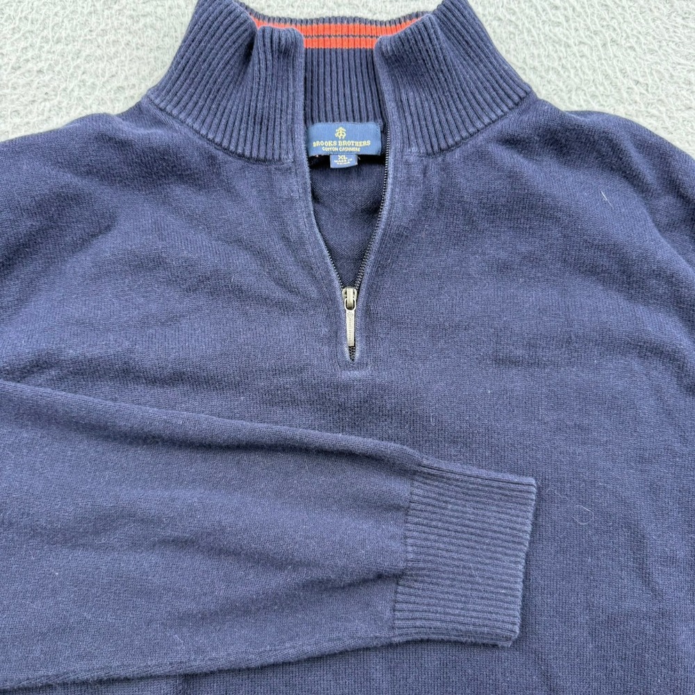 Brooks Brothers Quarter Zip Sweater Mens XL Navy Blue Cotton Cashmere Blend